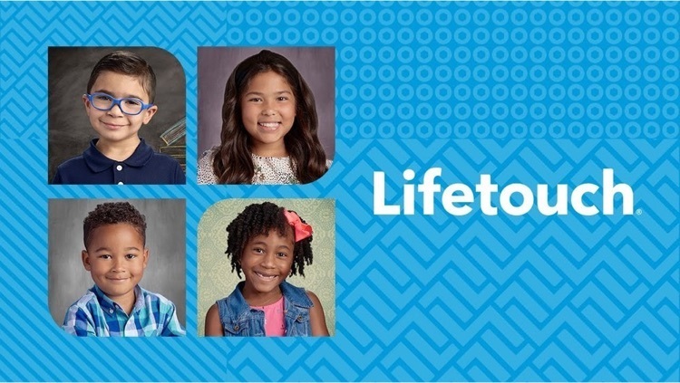 4 student school pictures in a square with a lifetouch logo on blue patterned background