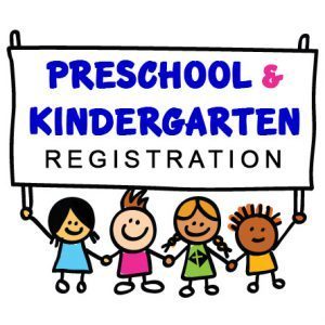 4 clip art stick children holding banner preschool and kindergarten registraion
