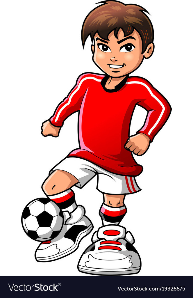 Boy with red soccer shirt and soccer ball