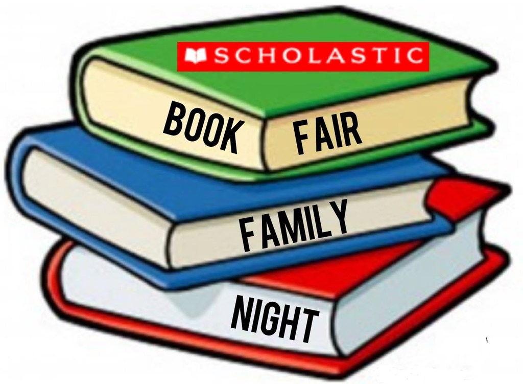 3 colored books stacked green blue and red reading book fair family night