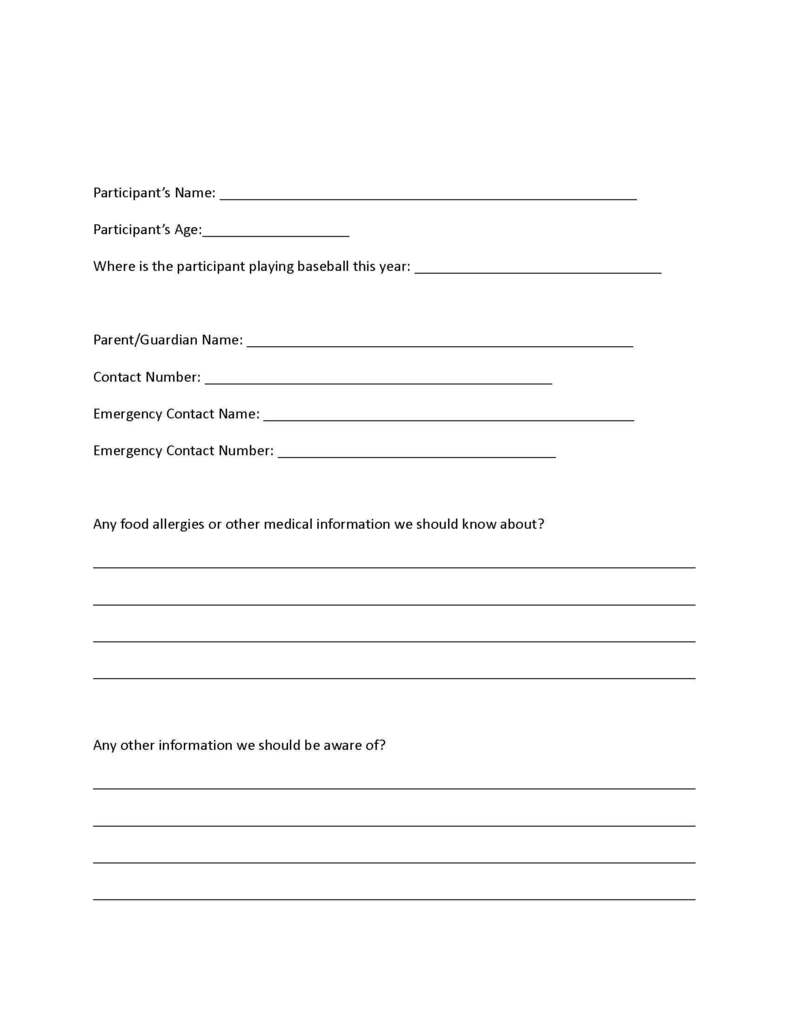 sign up form for baseball camp